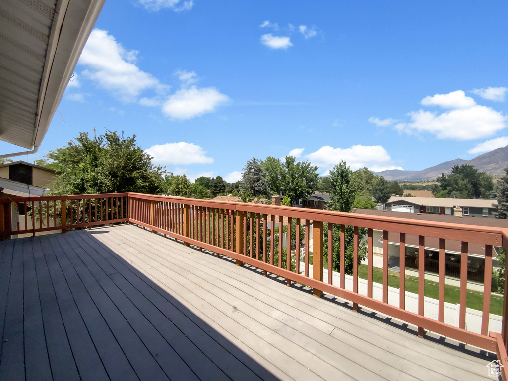Deck featuring a mountain view