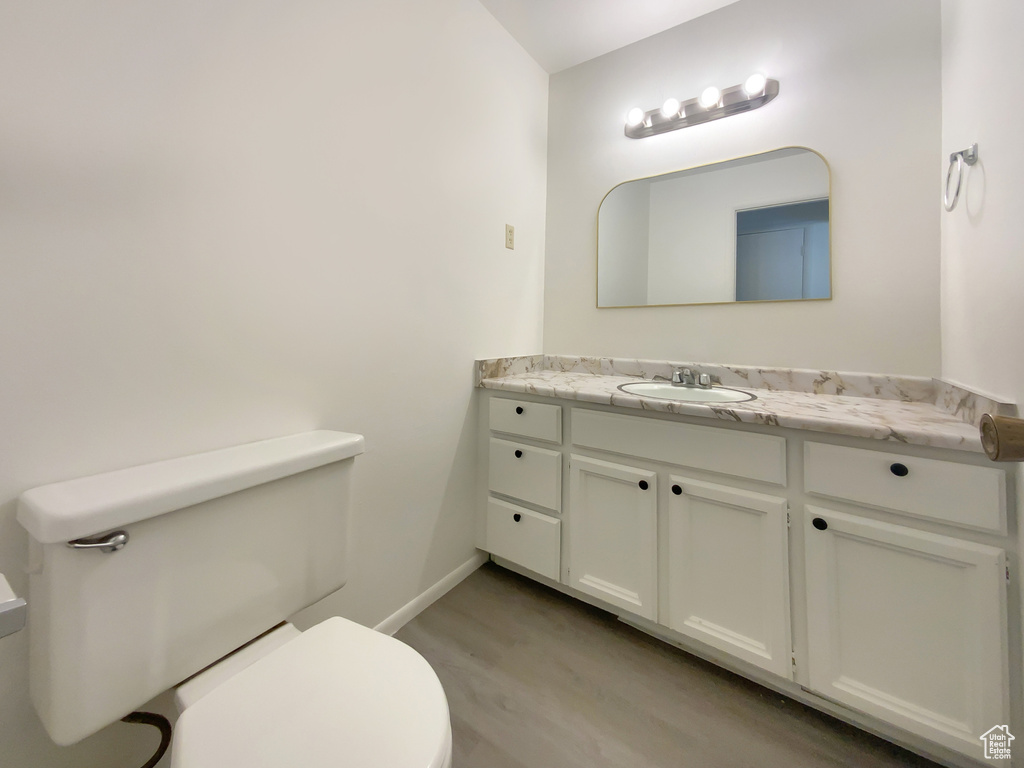 Bathroom with vanity and wood finished floors