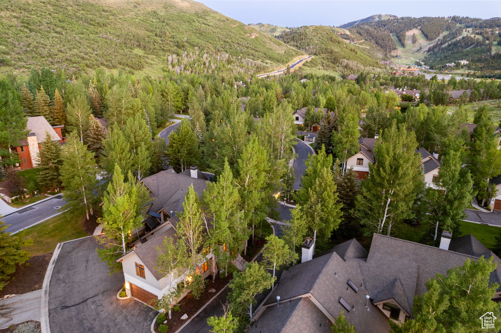 Aerial perspective of suburban area with mountains