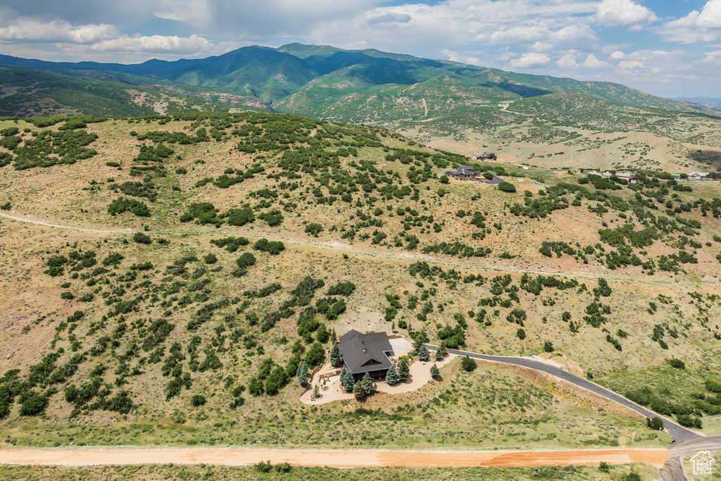 Aerial view of a mountain backdrop
