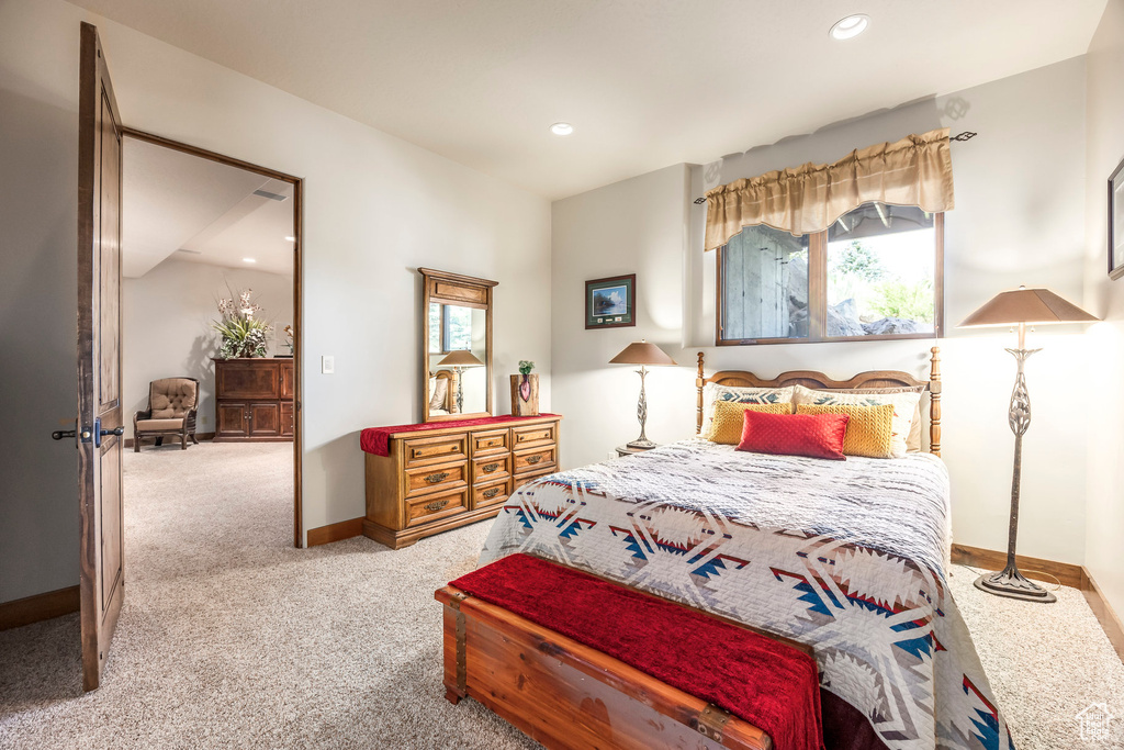 Bedroom with carpet flooring and recessed lighting