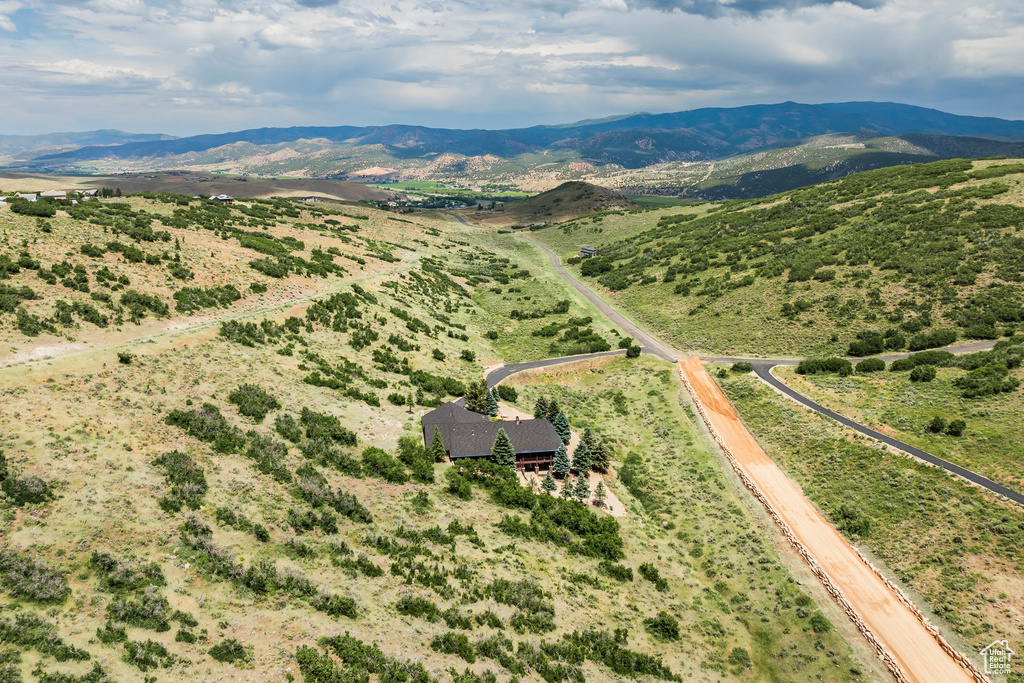 Overview of rural landscape with mountains