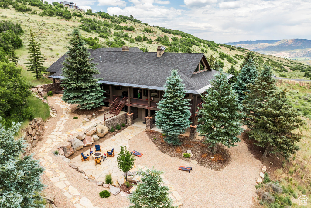 View from above of property with mountains