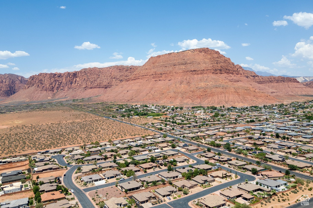 View of mountain background featuring nearby suburban area