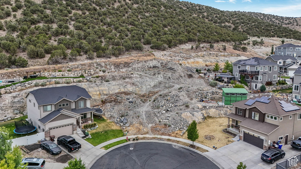 Aerial perspective of suburban area with mountains