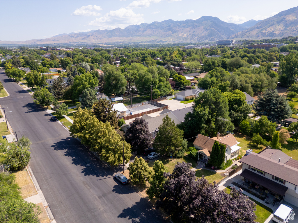 Drone / aerial view of a mountainous background