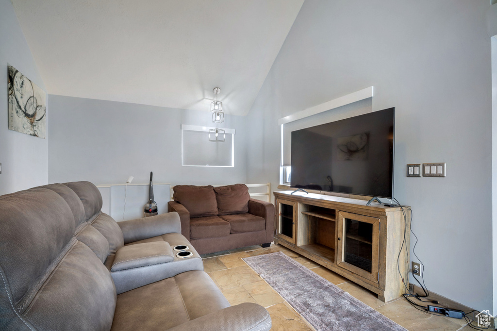 Living room with vaulted ceiling
