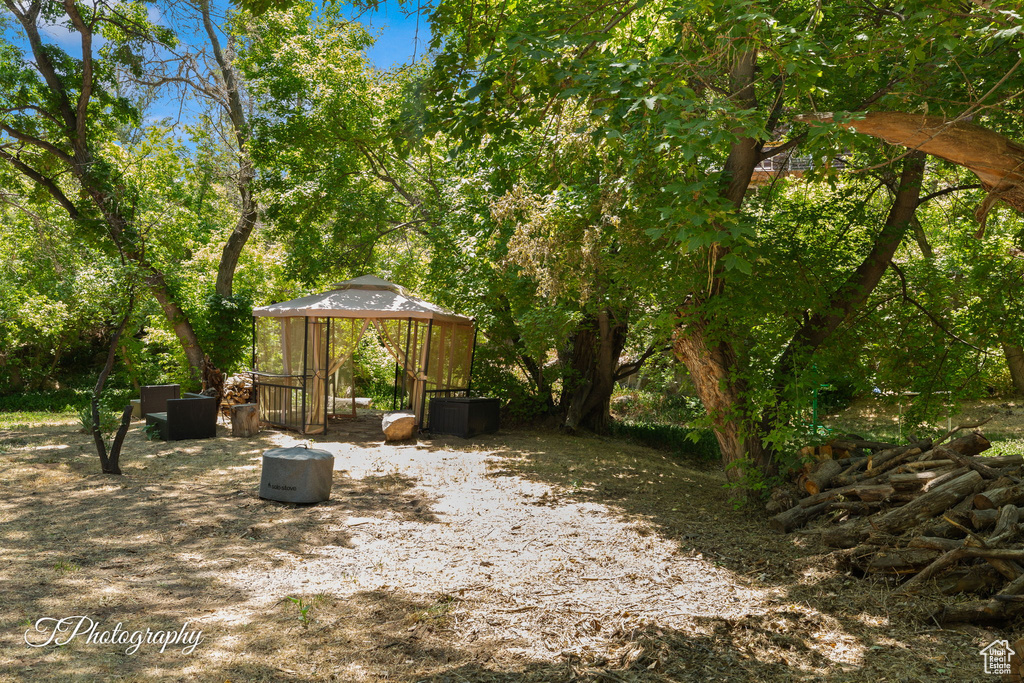 View of yard featuring a gazebo