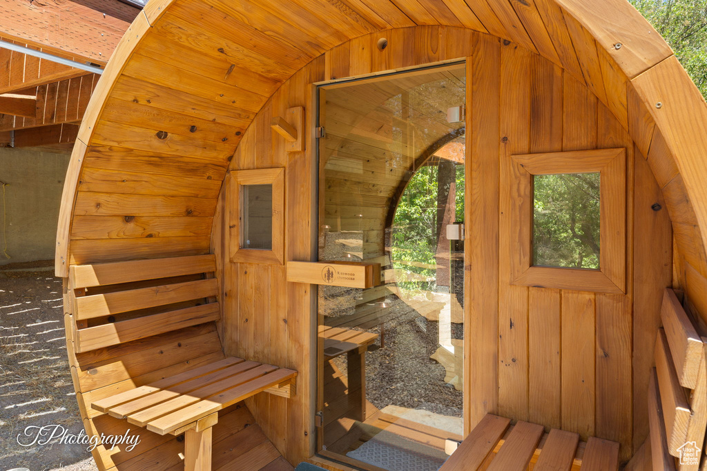 Sauna with wooden walls