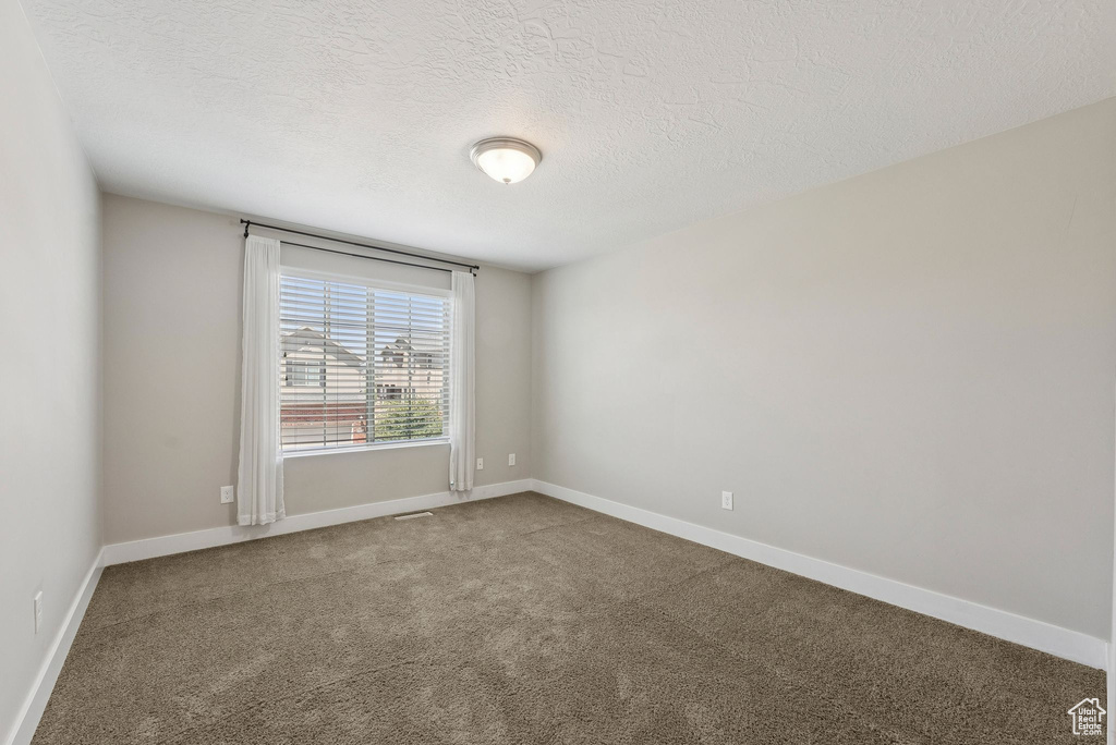 Unfurnished room with a textured ceiling and carpet flooring
