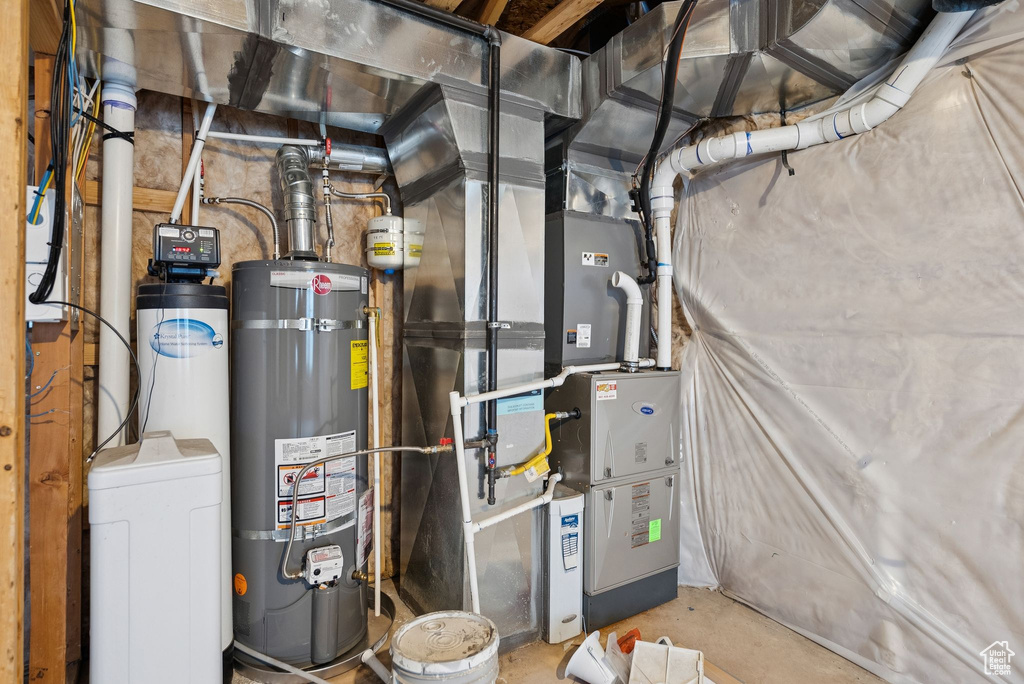 Utilities with strapped water heater and heating unit