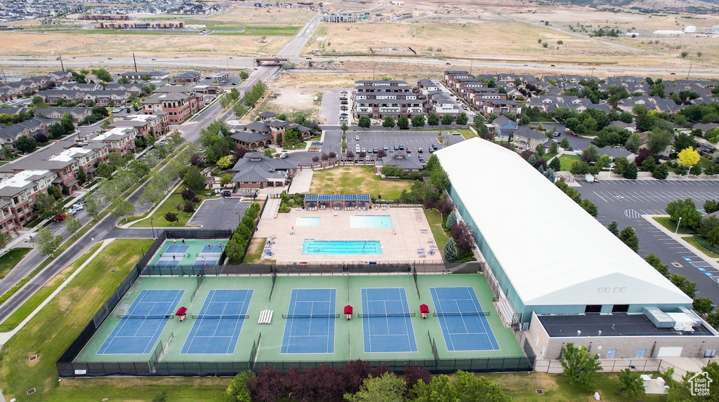 Aerial view of a pool