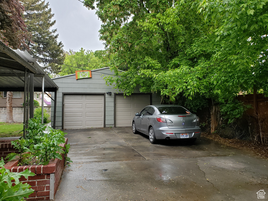 View of detached garage