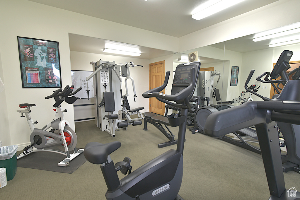 Workout area with carpet floors