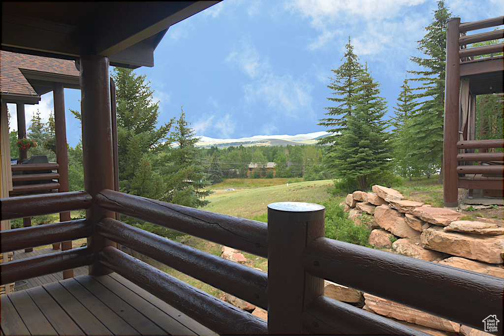 Deck featuring a mountain view