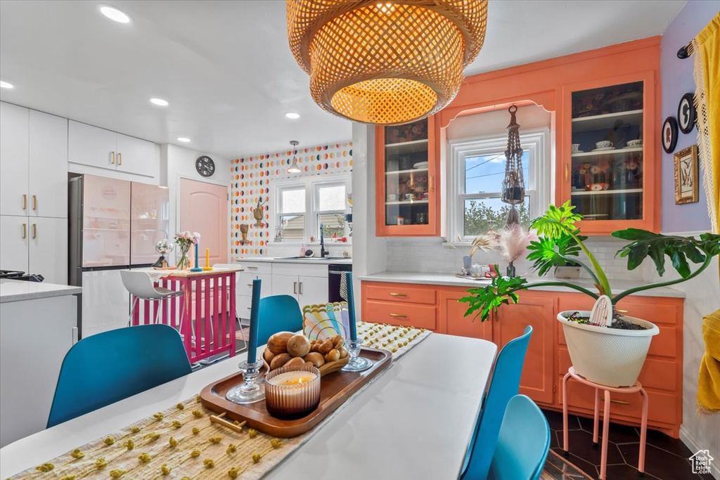 Dining room featuring recessed lighting