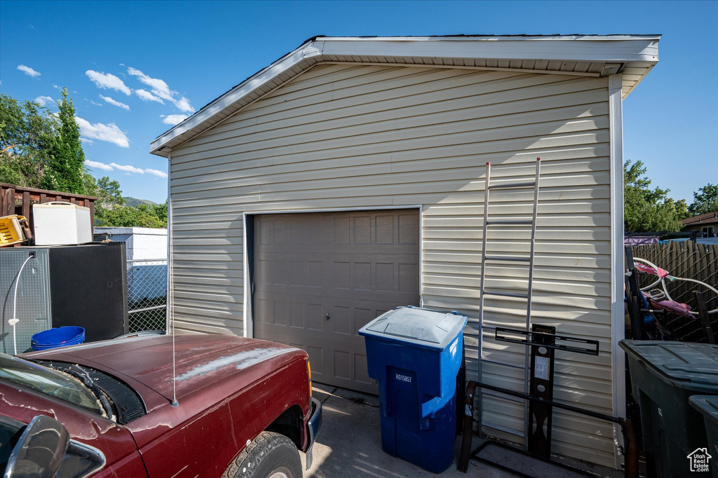 View of detached garage