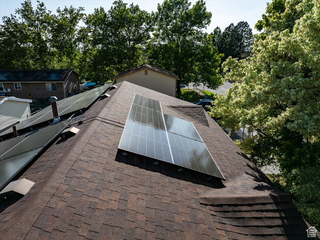 Exterior view of roof with shingles