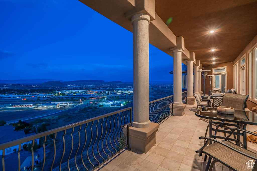 View of balcony at twilight