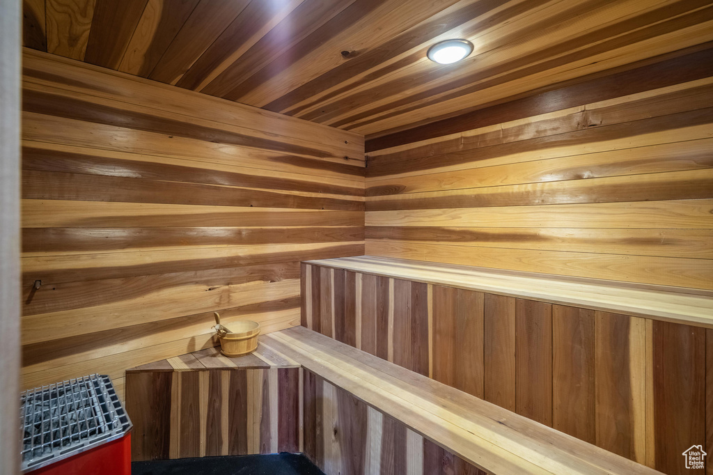 Sauna with wood walls