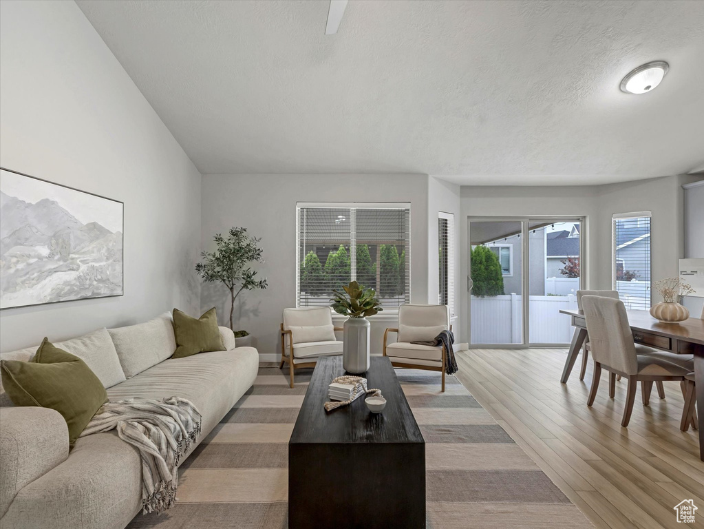 Living area featuring light wood-style floors