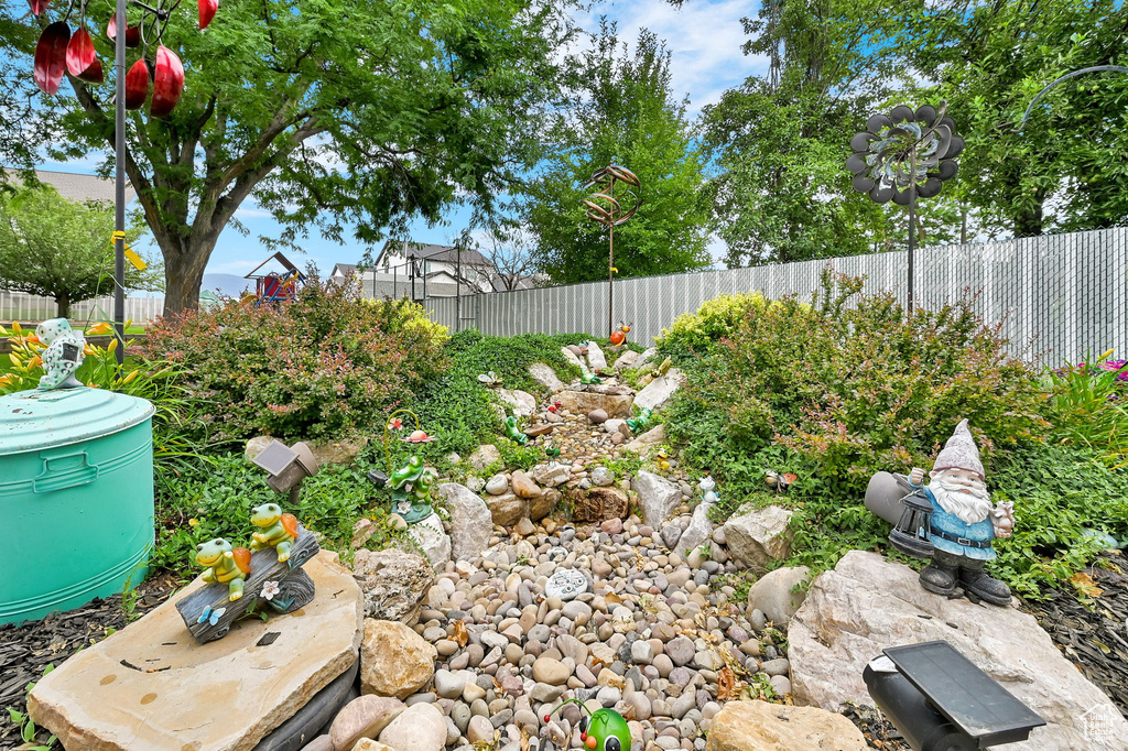 View of fenced backyard