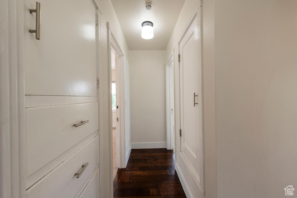 Hall with dark wood finished floors