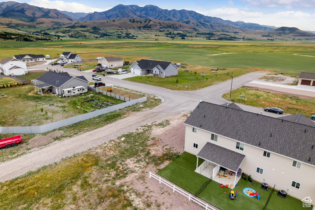 Drone / aerial view of a mountain backdrop