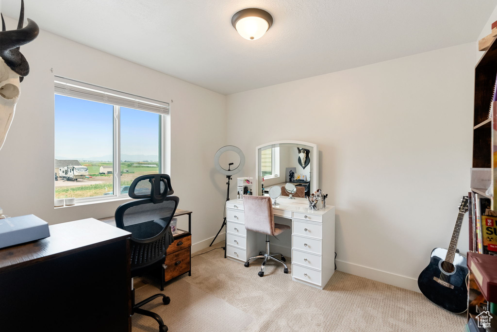 Office space with carpet and baseboards
