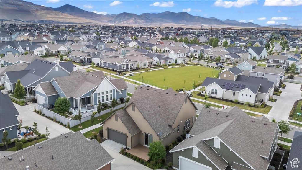 Aerial perspective of suburban area featuring mountains