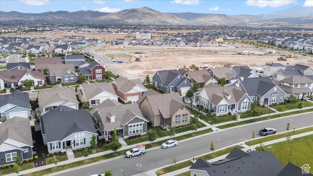 Aerial perspective of suburban area featuring mountains