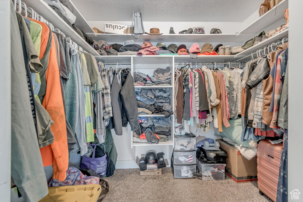 Walk in closet with carpet flooring