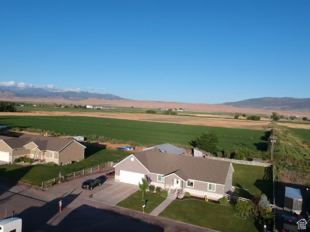 Overview of rural landscape with a mountainous background