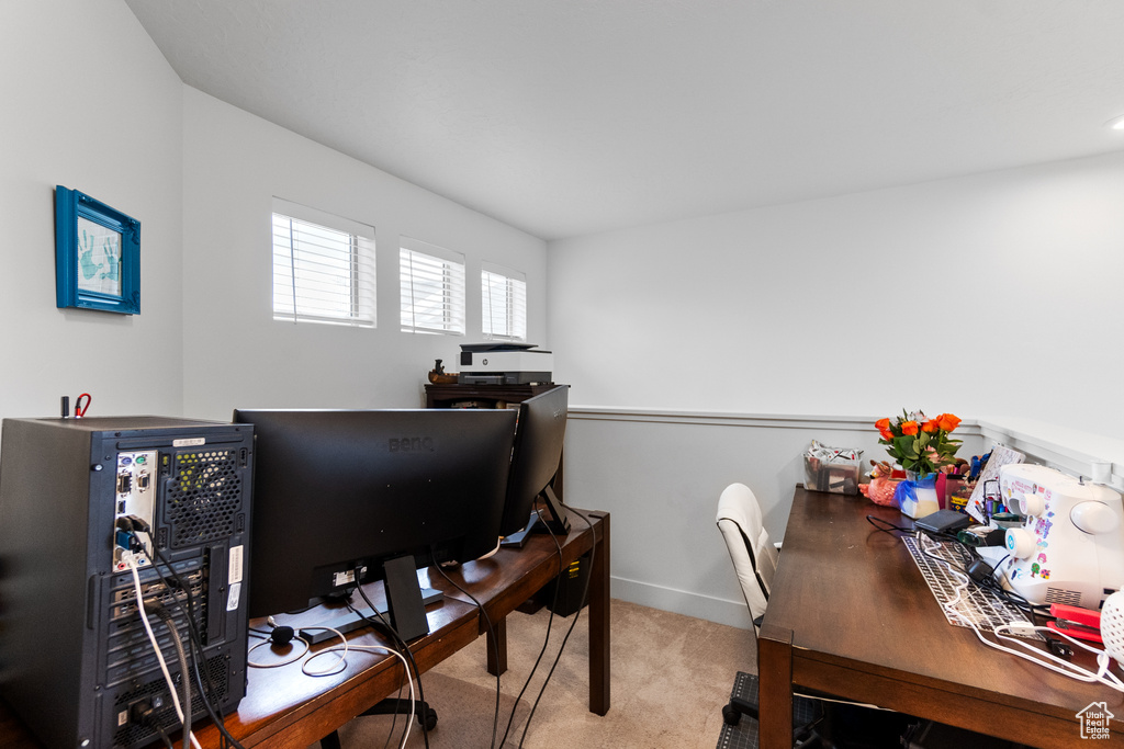 Carpeted home office with baseboards