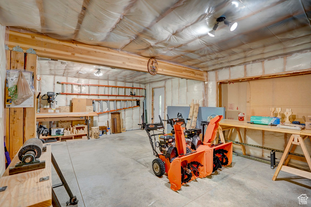 Garage with a workshop area