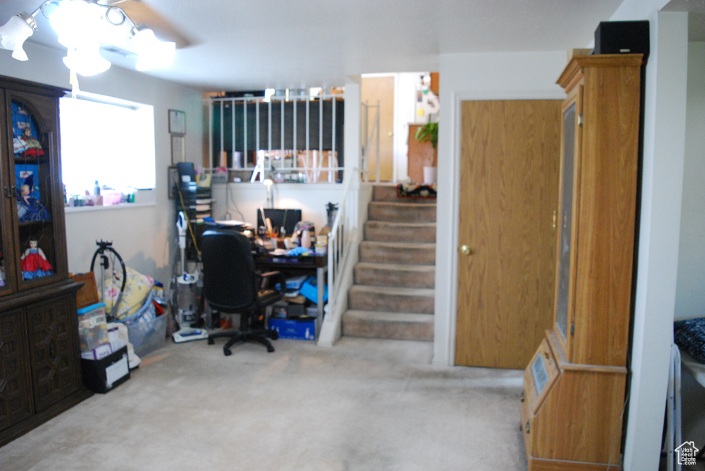 Office space with carpet flooring