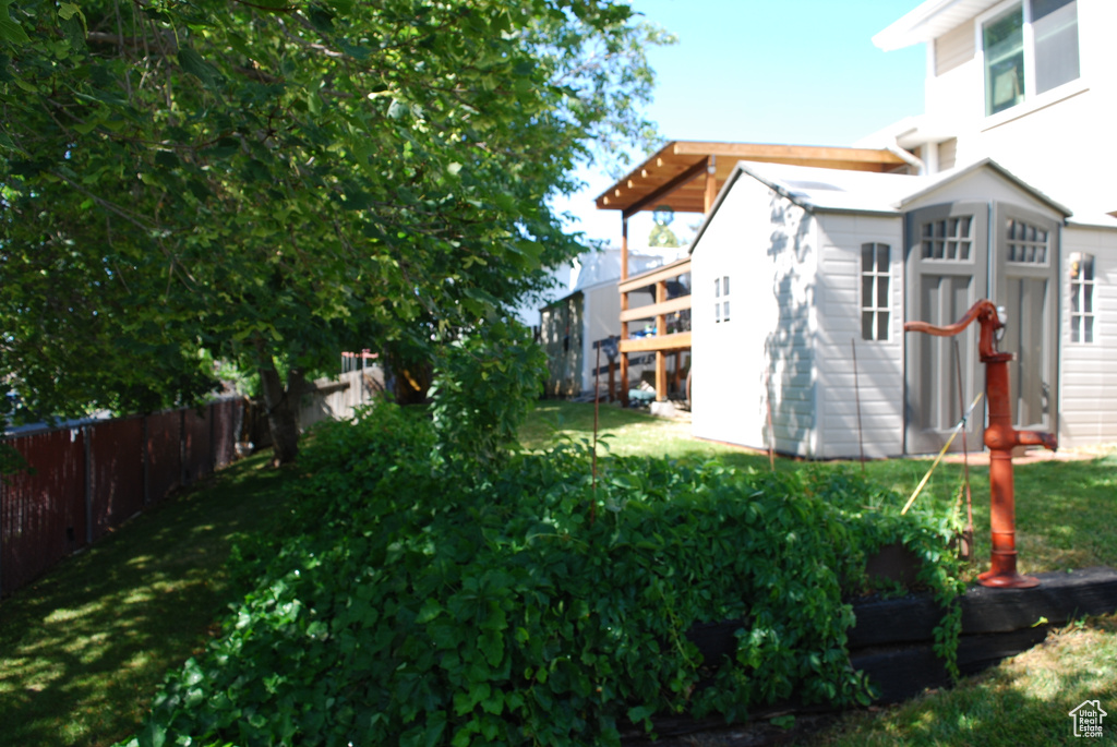 View of fenced backyard