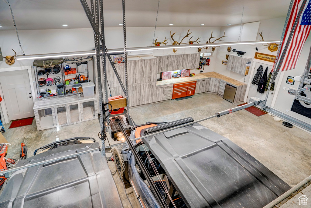 Garage with a workshop area