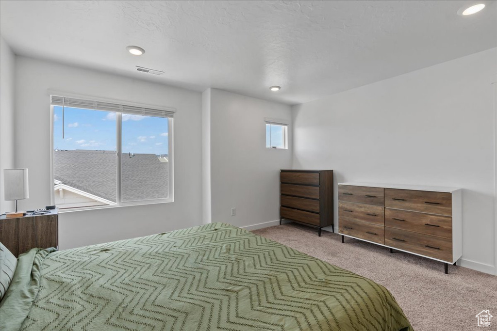 Bedroom with carpet flooring and recessed lighting