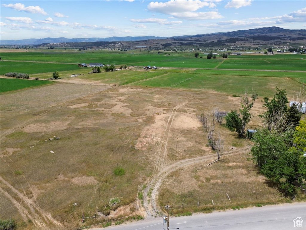 Overview of rural landscape with mountains