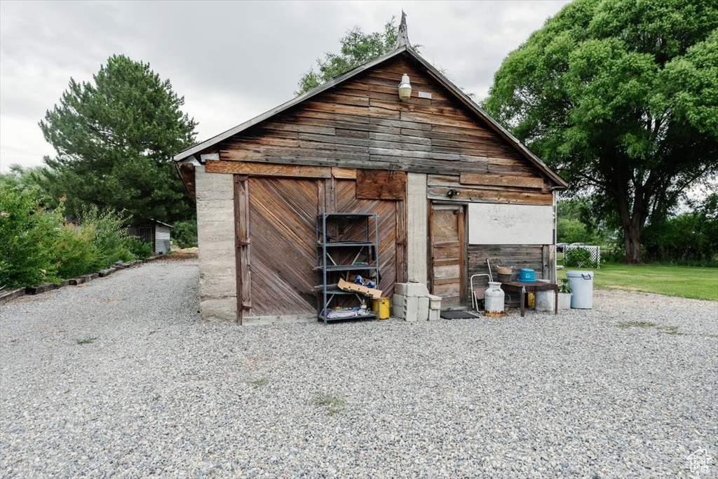 View of detached garage