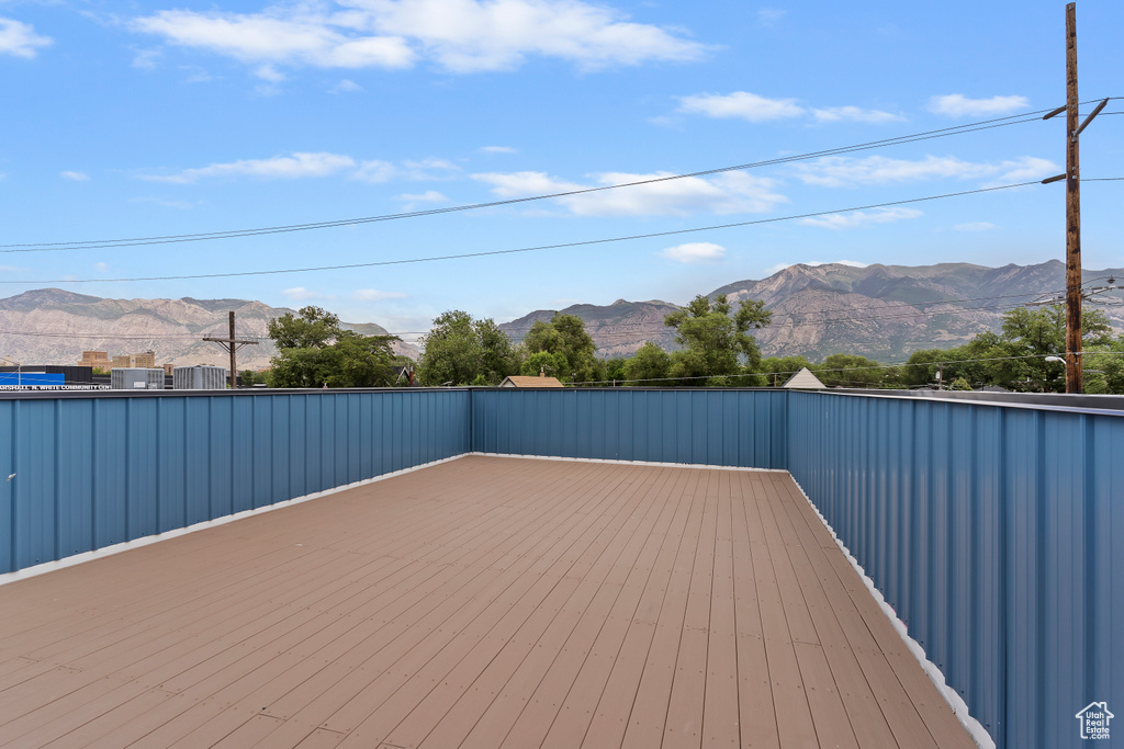 Wooden deck with a mountain view