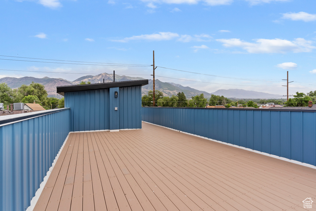 Wooden deck with a mountain view