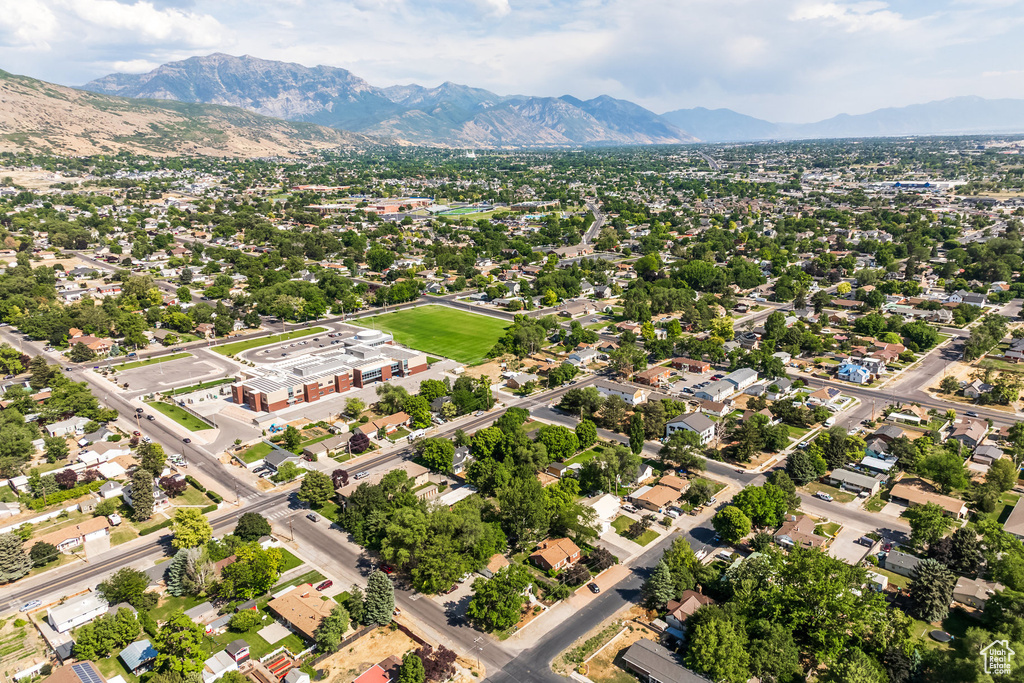 Aerial view of a mountain backdrop