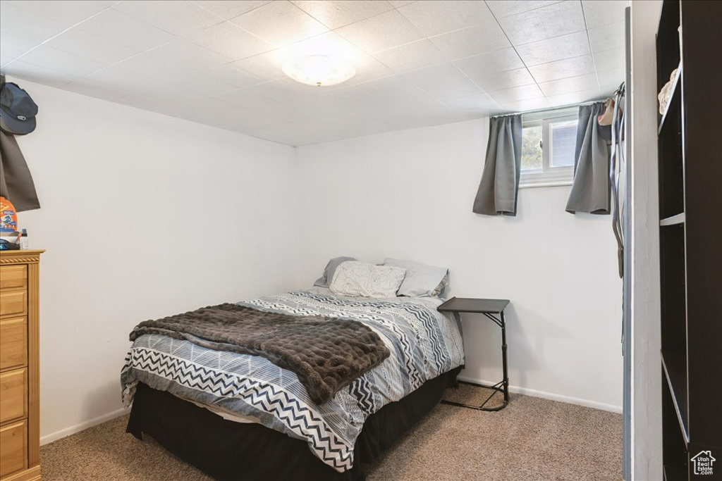 Bedroom with carpet floors and baseboards