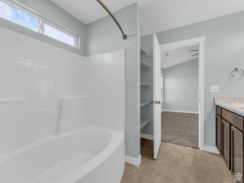 Full bathroom featuring vanity and shower / bathtub combination