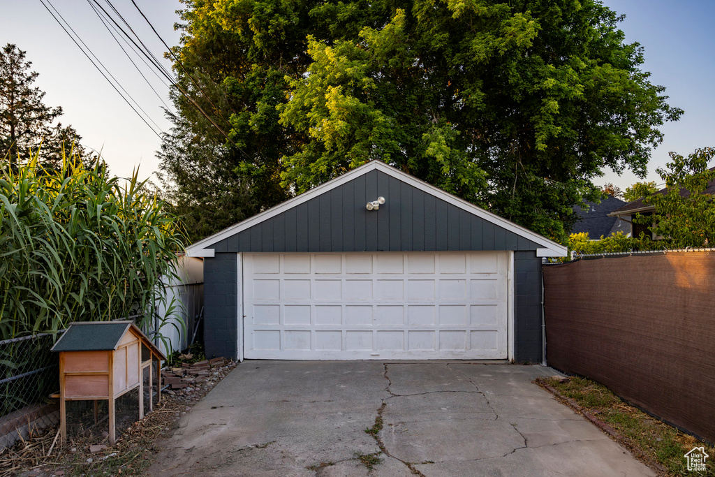 View of detached garage