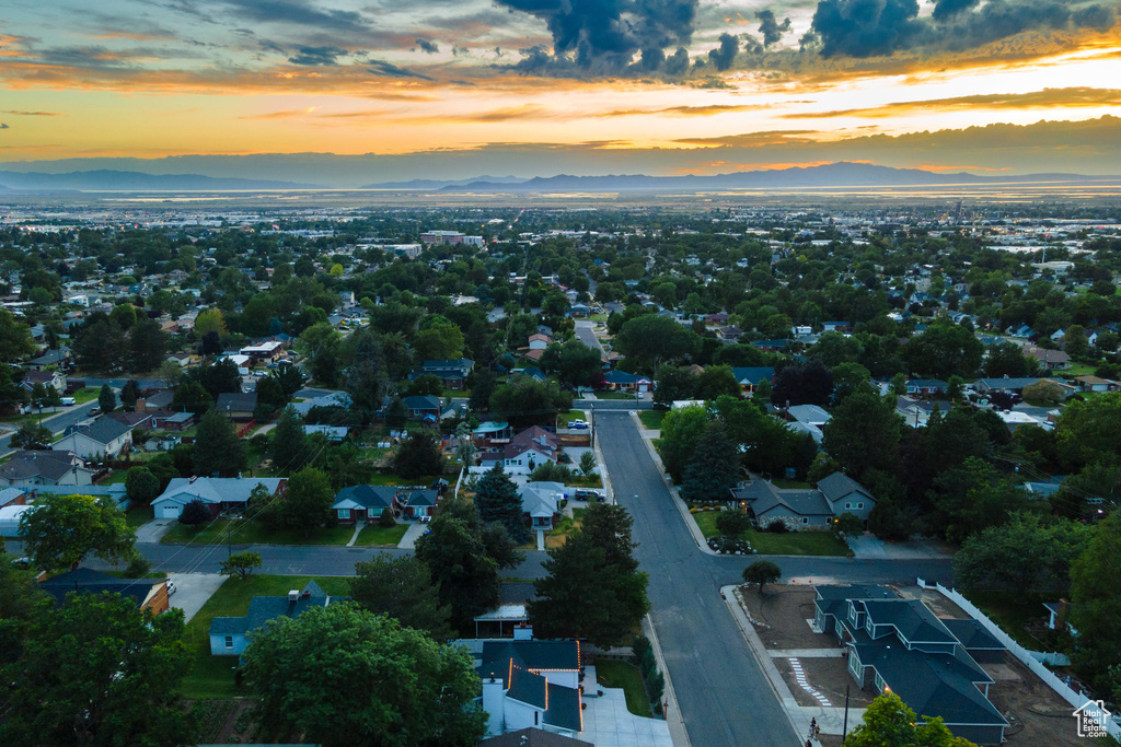 Aerial view at dusk of a mountain view
