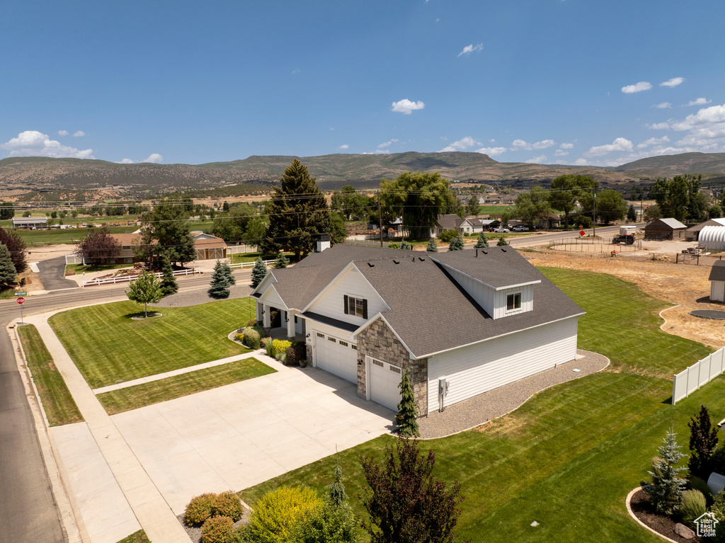 View from above of property with mountains
