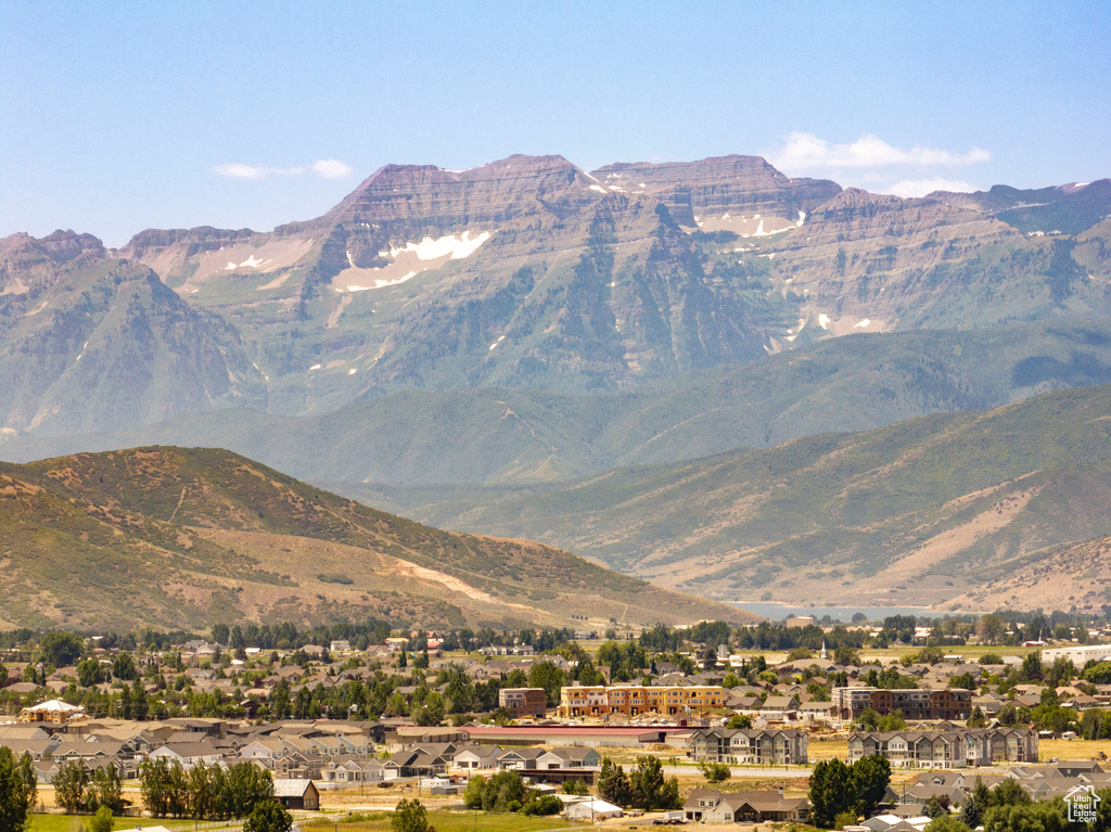 View of mountain background with nearby suburban area